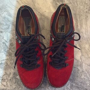 Cherry Red Suede Vintage Joseph Seibel Hiking Boots - EU Size 39